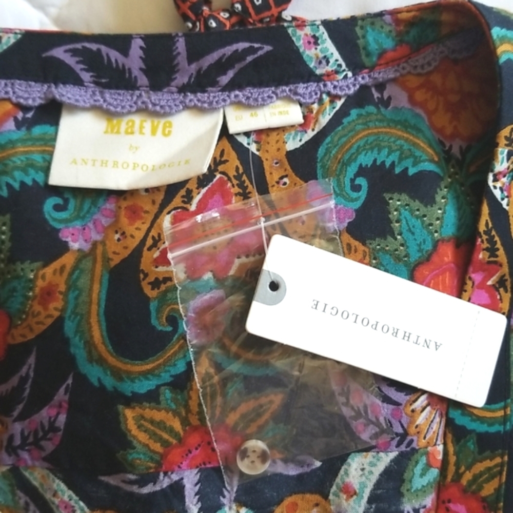 New Anthropologie Mauve Tie Front Floral Blouse Size 14 - Picture 7 of 10